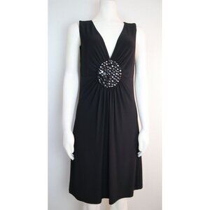 C. GRAFFITTI - WOMEN'S BLACK V-NECK DRESS - BEADED DETAIL - RUCHED BACK - SIZE M